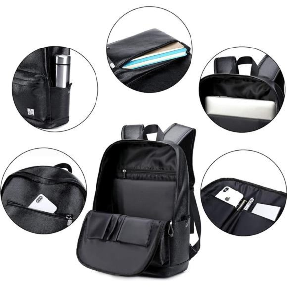 Black Leather Laptop Backpack for Men or Women main image 5